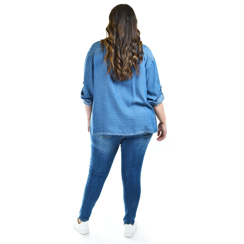 Foto 4 pulgar | Camisa Denim Roman Fashion /tallas Extras, 018 (mezclilla Tono Oscuro) Azul Oscuro