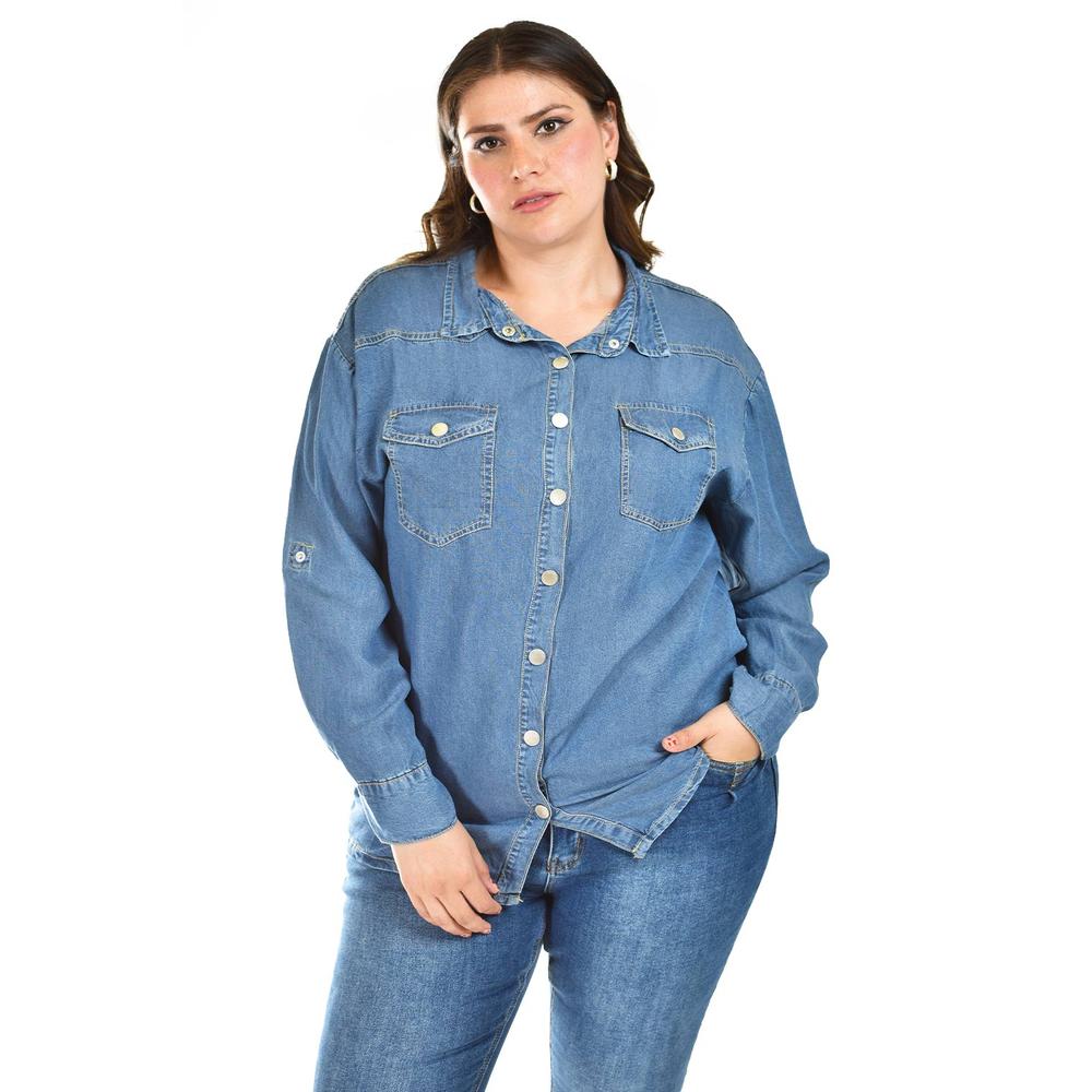Foto 6 pulgar | Camisa Denim Roman Fashion /tallas Extras, 018 (mezclilla Tono Oscuro) Azul Oscuro