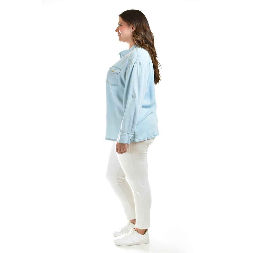 Foto 3 pulgar | Camisa Denim Roman Fashion /tallas Extras, 018 (mezclilla Tono Claro) Azul