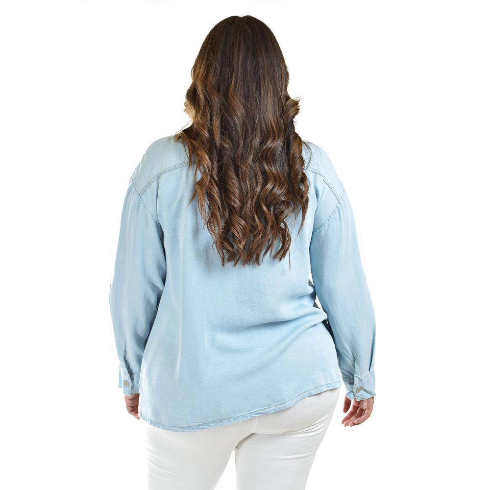Foto 4 pulgar | Camisa Denim Roman Fashion /tallas Extras, 018 (mezclilla Tono Claro) Azul