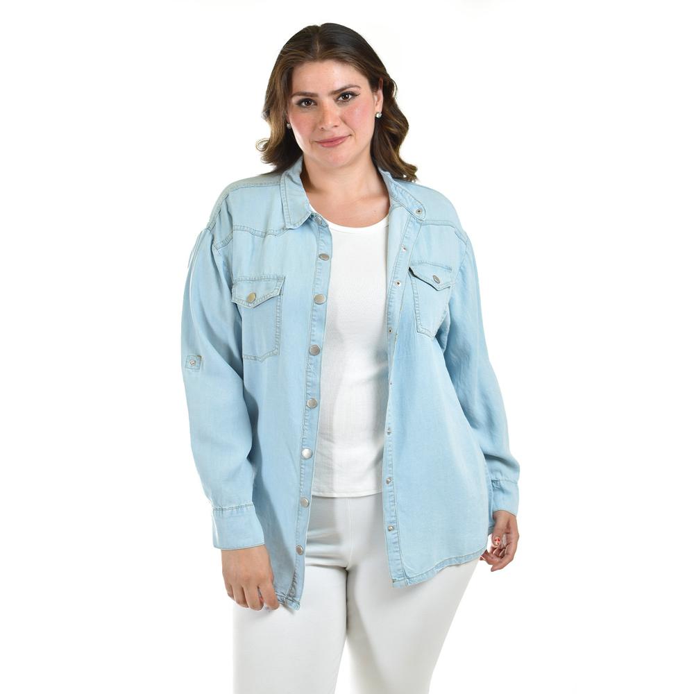 Foto 6 pulgar | Camisa Denim Roman Fashion /tallas Extras, 018 (mezclilla Tono Claro) Azul