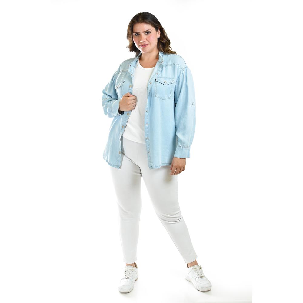 Foto 7 pulgar | Camisa Denim Roman Fashion /tallas Extras, 018 (mezclilla Tono Claro) Azul