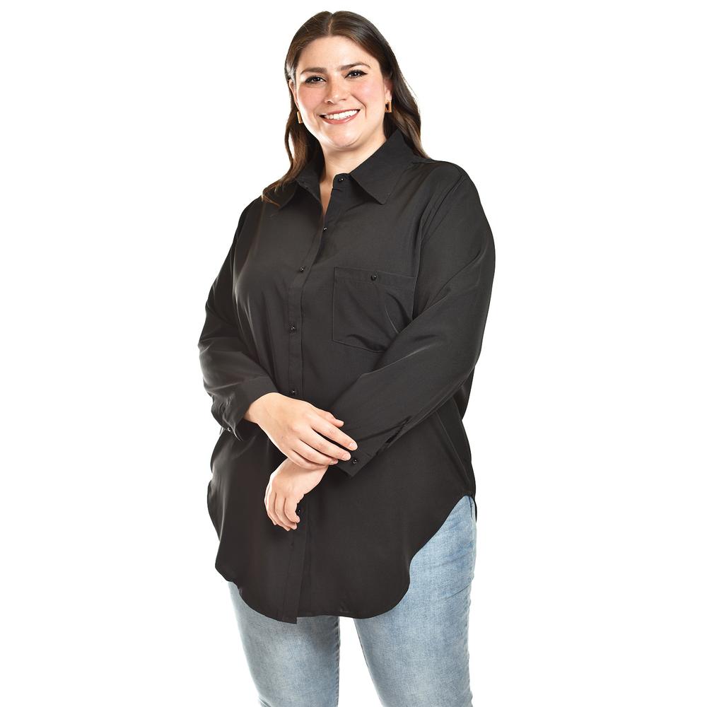 Foto 2 pulgar | Camisa Con Boton De Perla Roman Fashion /tallas Extras, 5103 (negro) Negro