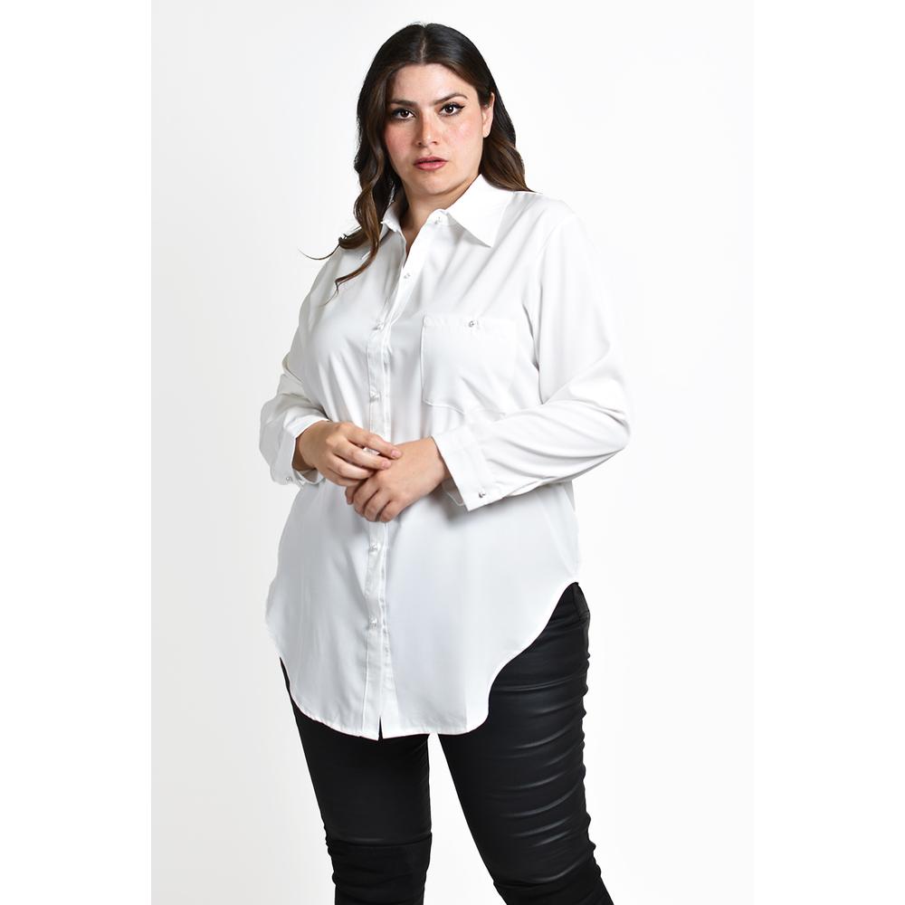 Camisa Con Boton De Perla Roman Fashion /tallas Extras, 5103 (blanco) Blanco