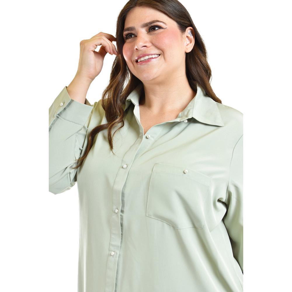 Foto 4 | Camisa Con Boton De Perla Roman Fashion /tallas Extras, 5103 (pistache) Verde Claro