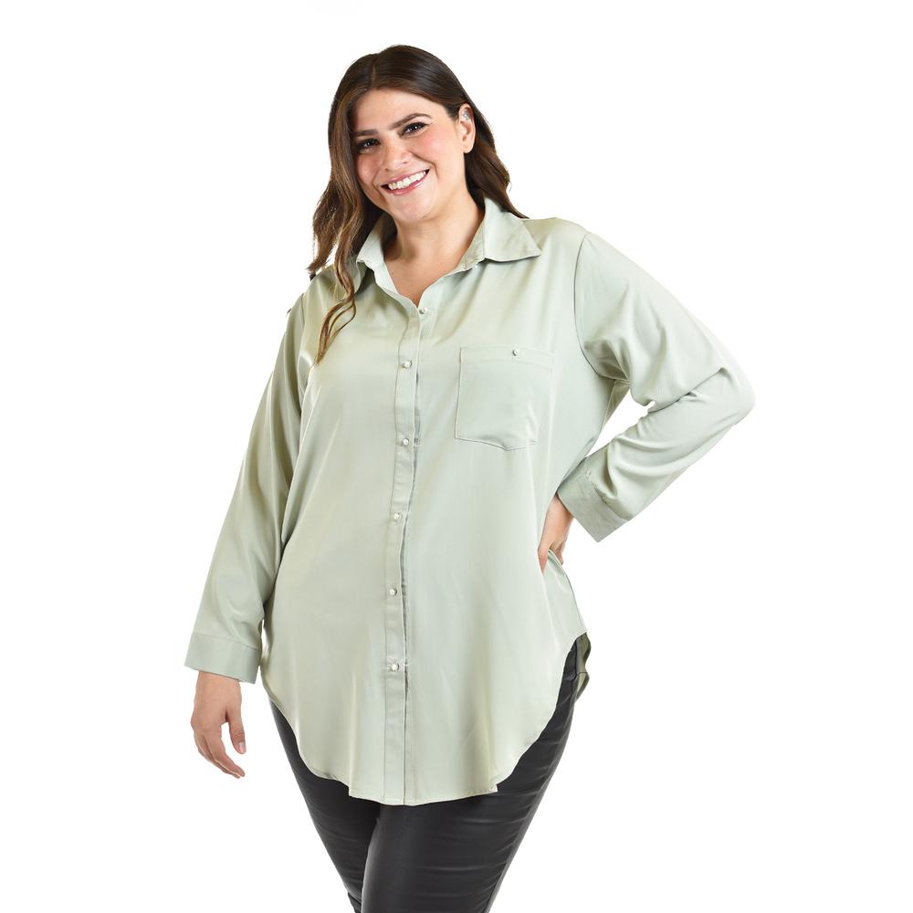 Foto 6 pulgar | Camisa Con Boton De Perla Roman Fashion /tallas Extras, 5103 (pistache) Verde Claro