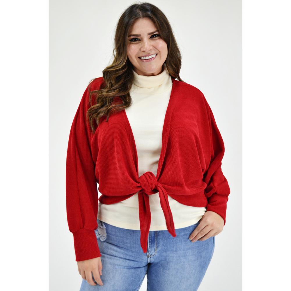 Cárdigan con Nudo Roman Fashion Tallas Extras color Rojo