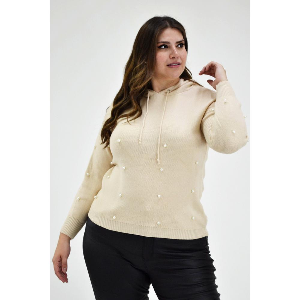 Suéter con Perlas Roman Fashion S-ZB-9849 Beige Tallas Extras