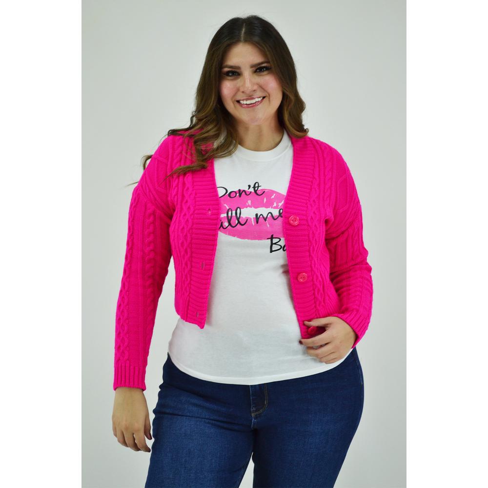 Cárdigan Corto con Botón Roman Fashion S-MIC-0037 Rosa Tallas Extras