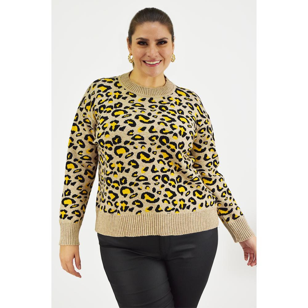 Foto 2 pulgar | Sueter Animal Print Roman Fashion /tallas Extras, 3023 (arena Animal Print) Beige