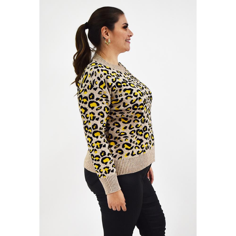 Foto 3 pulgar | Sueter Animal Print Roman Fashion /tallas Extras, 3023 (arena Animal Print) Beige