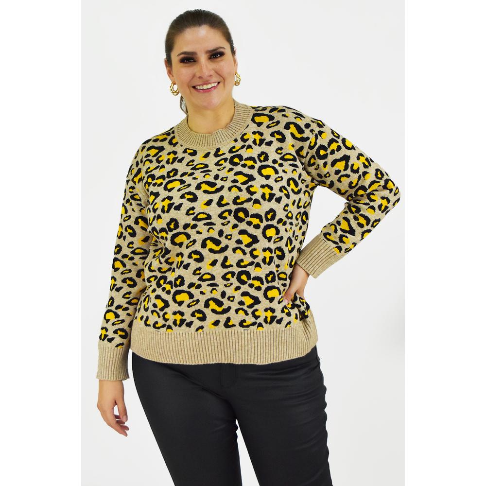 Foto 6 pulgar | Sueter Animal Print Roman Fashion /tallas Extras, 3023 (arena Animal Print) Beige