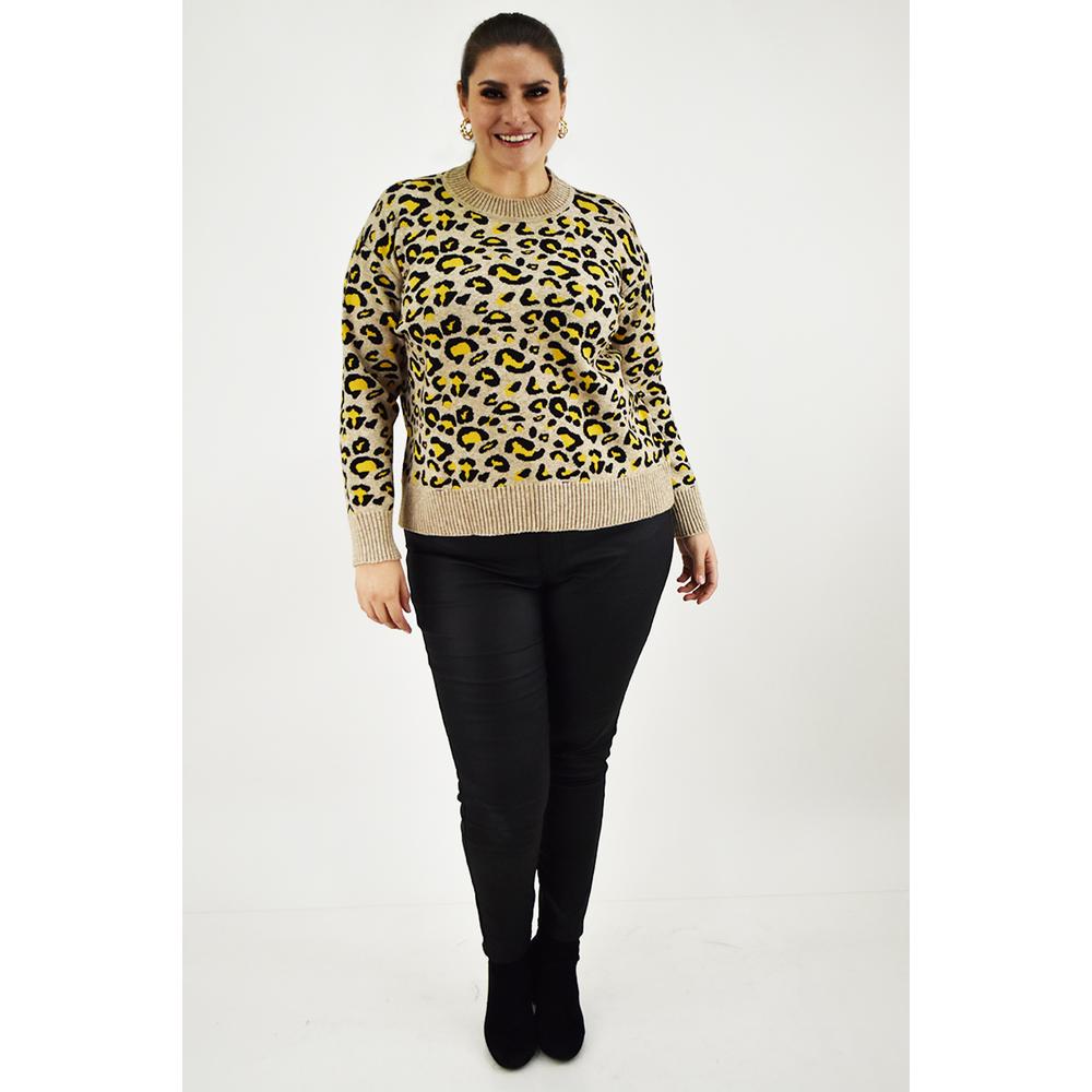 Foto 7 pulgar | Sueter Animal Print Roman Fashion /tallas Extras, 3023 (arena Animal Print) Beige