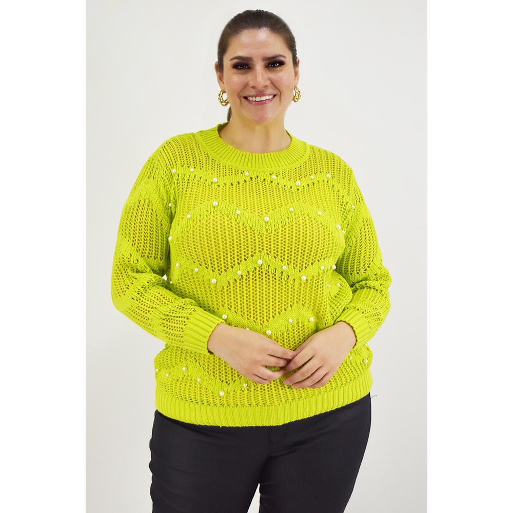 Foto 2 pulgar | Sueter Con Perlas Roman Fashion /tallas Extras, 3031 (lima) Verde Lima