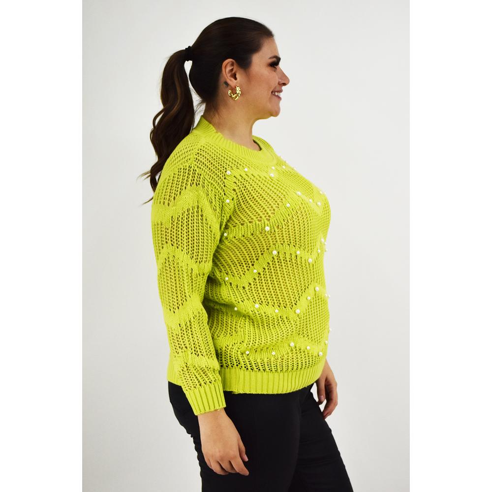 Foto 3 pulgar | Sueter Con Perlas Roman Fashion /tallas Extras, 3031 (lima) Verde Lima