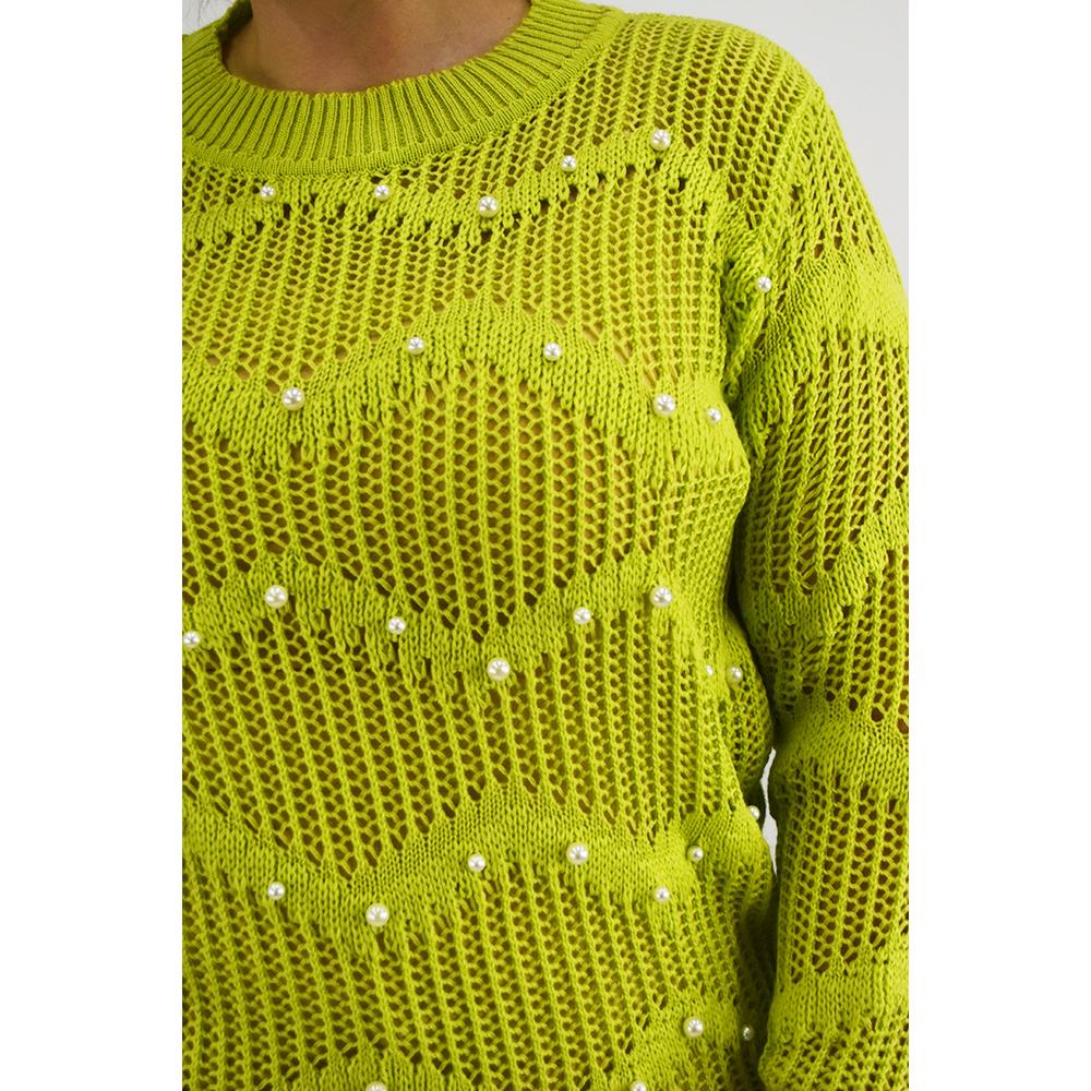 Foto 5 pulgar | Sueter Con Perlas Roman Fashion /tallas Extras, 3031 (lima) Verde Lima