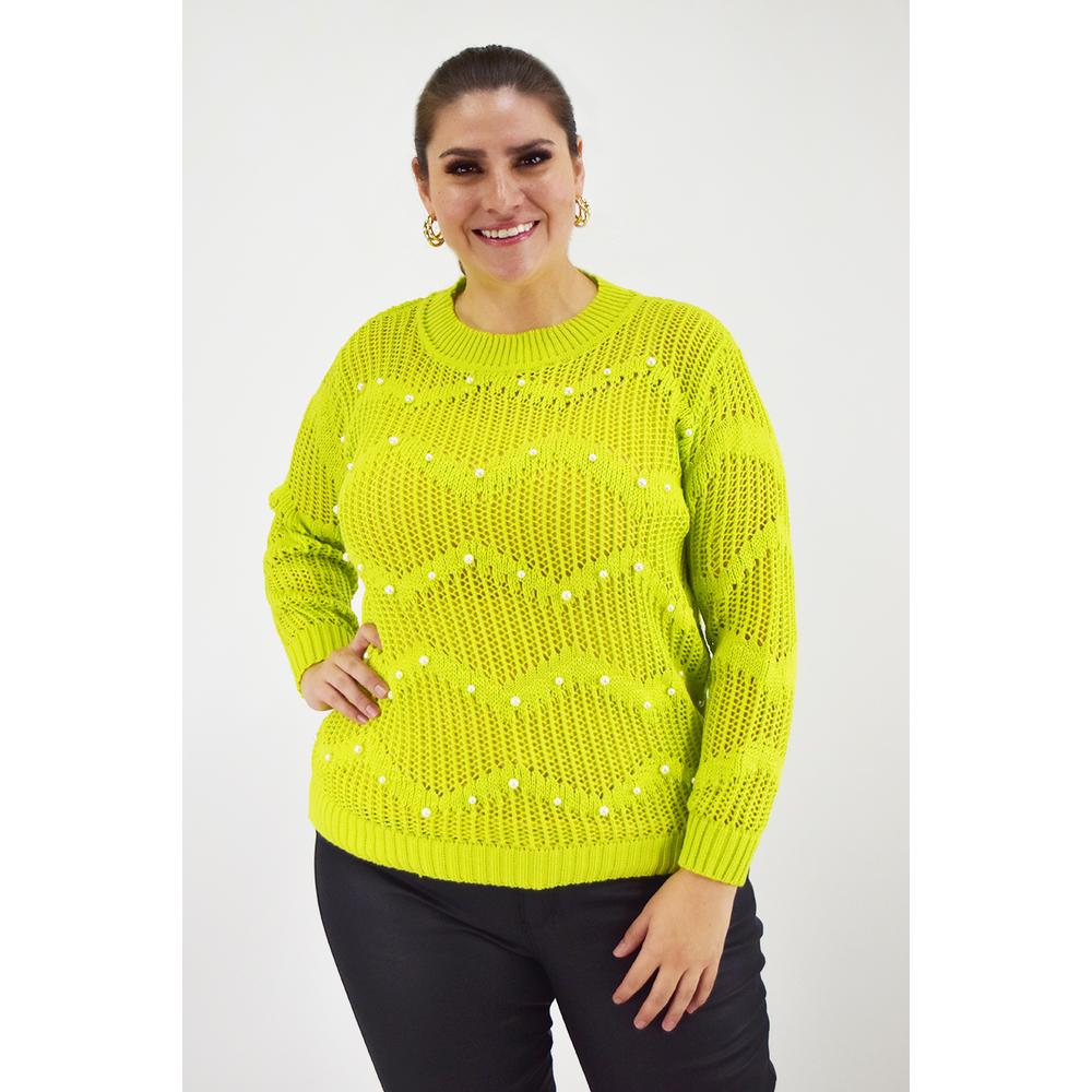 Foto 6 pulgar | Sueter Con Perlas Roman Fashion /tallas Extras, 3031 (lima) Verde Lima