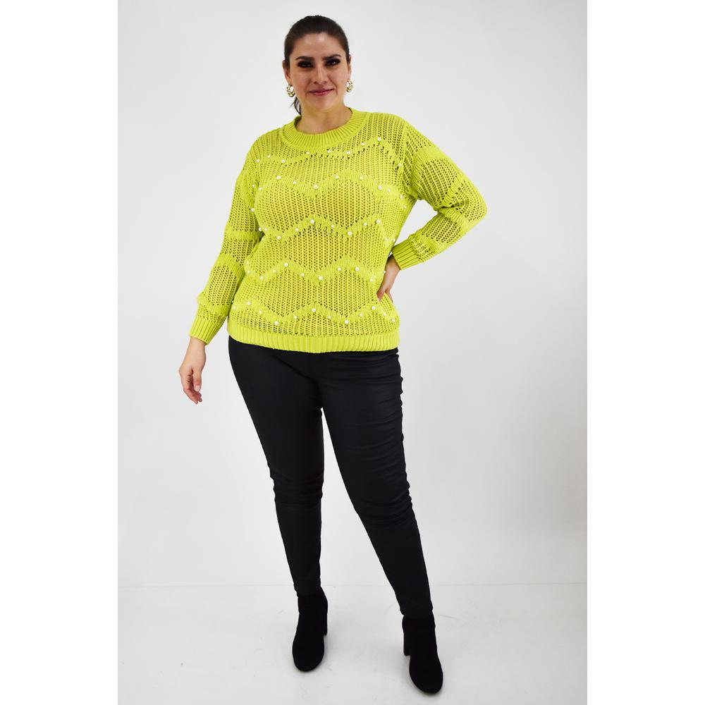Foto 7 pulgar | Sueter Con Perlas Roman Fashion /tallas Extras, 3031 (lima) Verde Lima