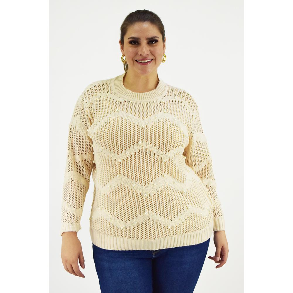 Foto 2 pulgar | Sueter Con Perlas Roman Fashion /tallas Extras, 3031 (beige) Beige