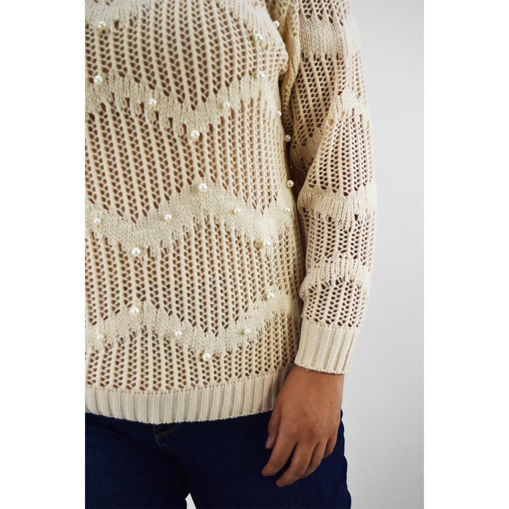 Foto 5 pulgar | Sueter Con Perlas Roman Fashion /tallas Extras, 3031 (beige) Beige