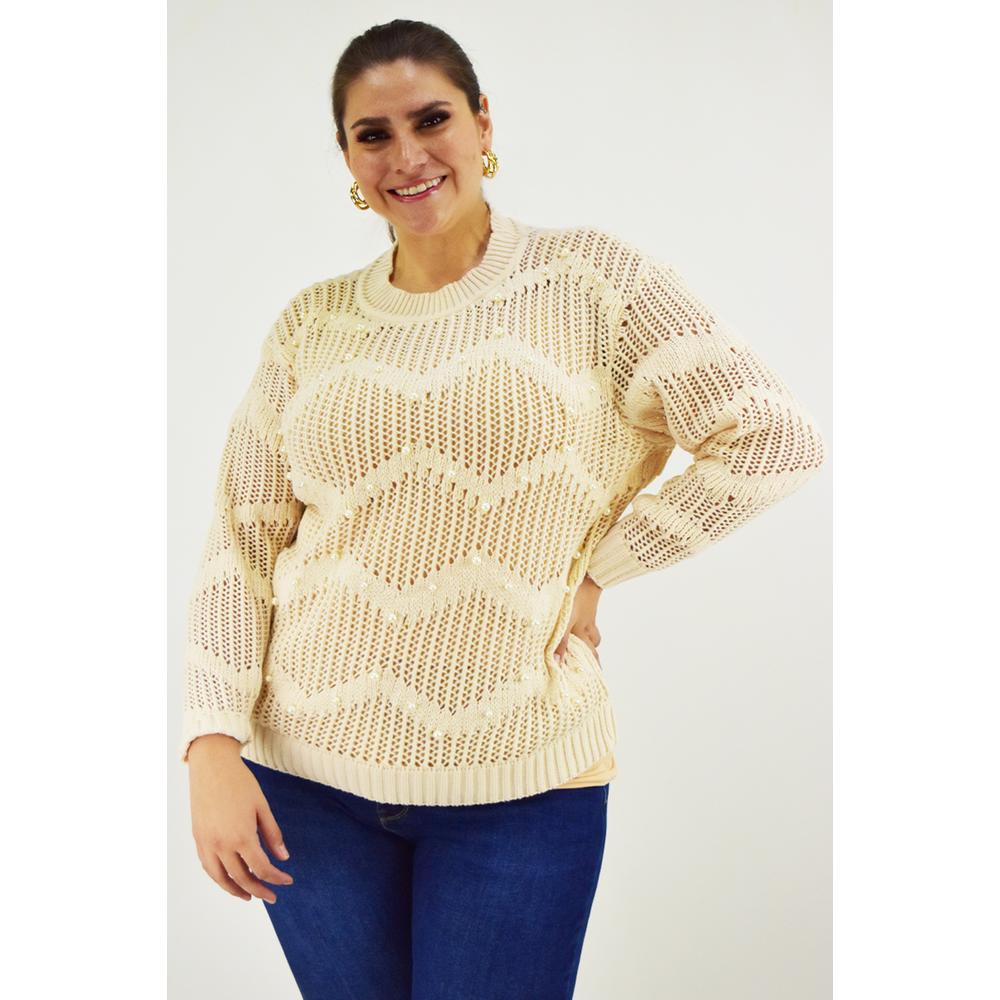 Foto 6 pulgar | Sueter Con Perlas Roman Fashion /tallas Extras, 3031 (beige) Beige