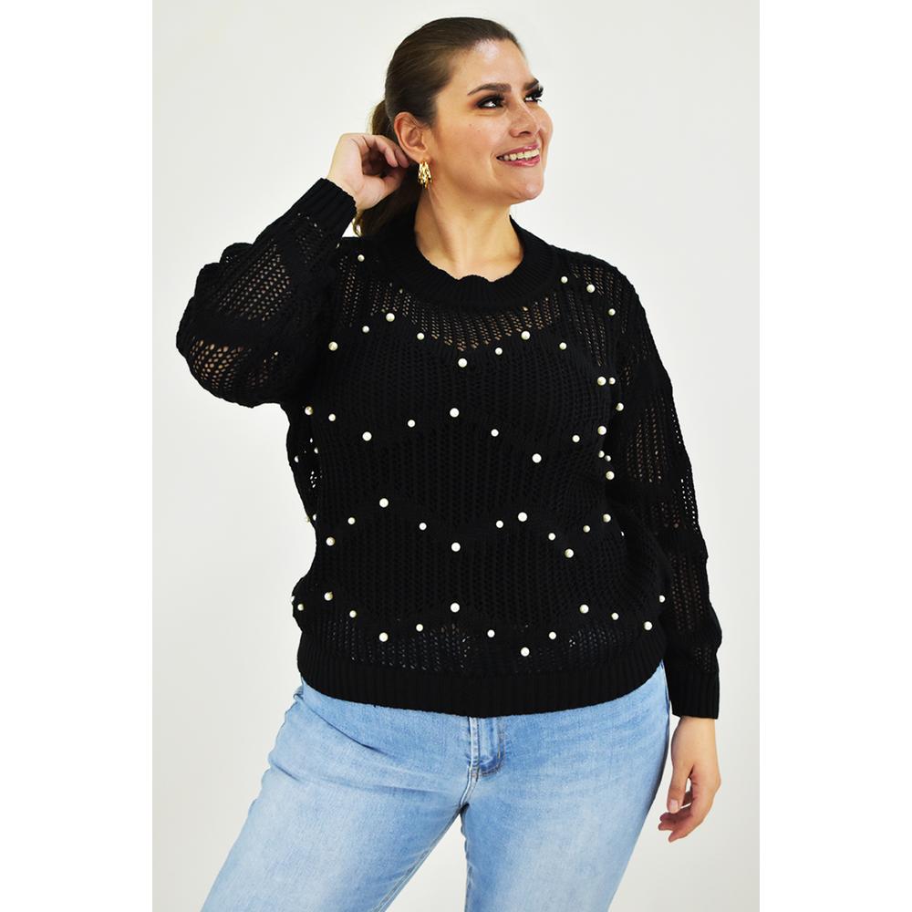 Foto 2 pulgar | Sueter Con Perlas Roman Fashion /tallas Extras, 3031 (negro) Negro