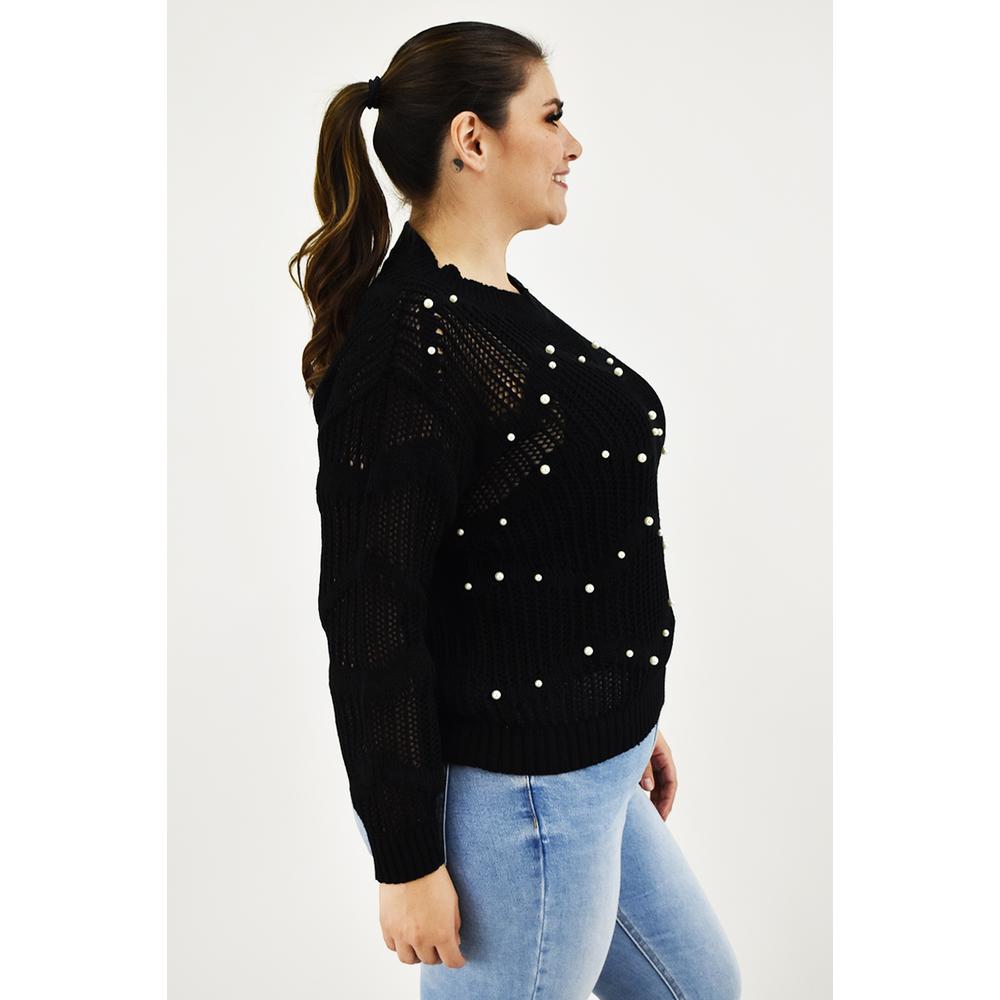 Foto 3 pulgar | Sueter Con Perlas Roman Fashion /tallas Extras, 3031 (negro) Negro