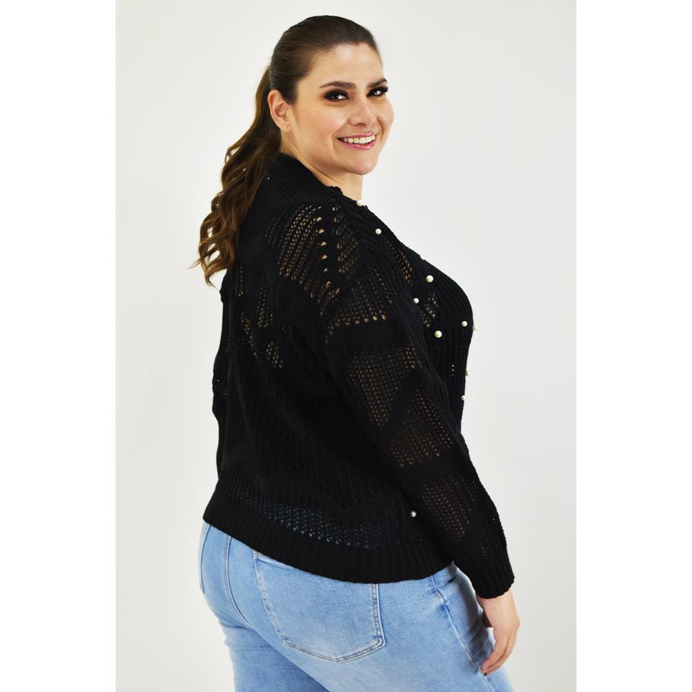 Foto 4 pulgar | Sueter Con Perlas Roman Fashion /tallas Extras, 3031 (negro) Negro