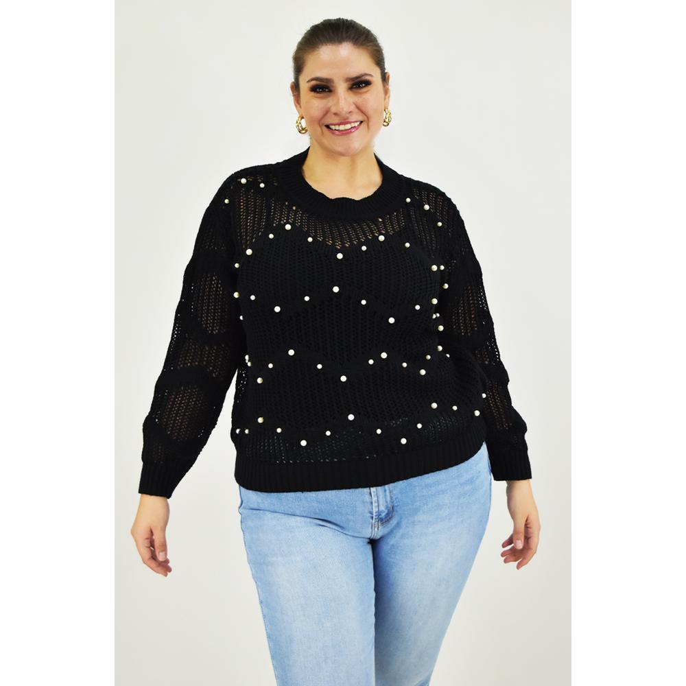 Foto 6 pulgar | Sueter Con Perlas Roman Fashion /tallas Extras, 3031 (negro) Negro
