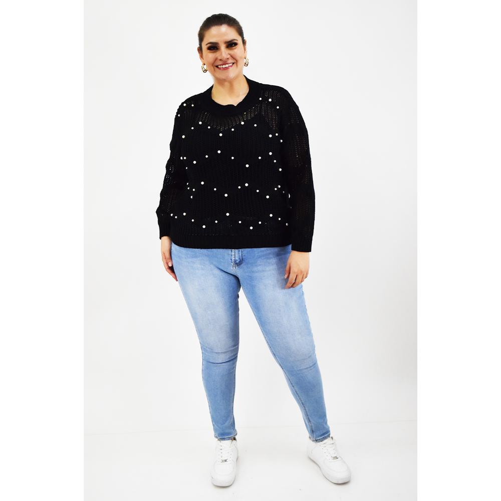 Foto 7 pulgar | Sueter Con Perlas Roman Fashion /tallas Extras, 3031 (negro) Negro