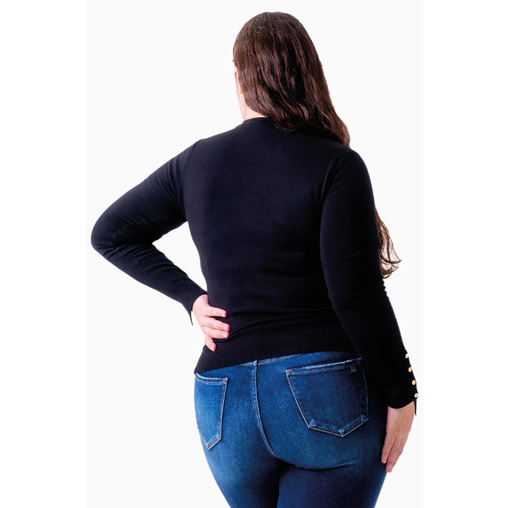Foto 2 | Suéter Básico Roman Fashion Negro Detalle de Botón Tallas Extras para Mujer