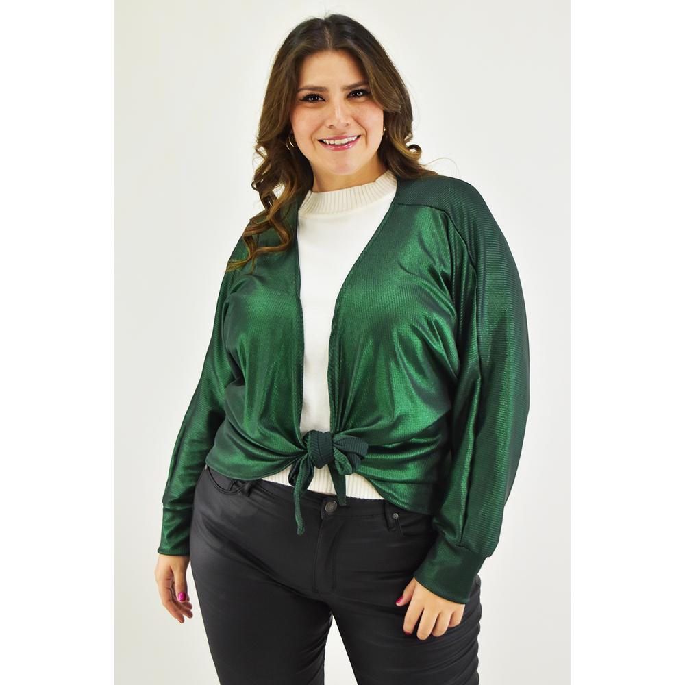Foto 2 pulgar | Cardigan con Brillo Roman Fashion Tallas Extras 11847 Verde Oscuro