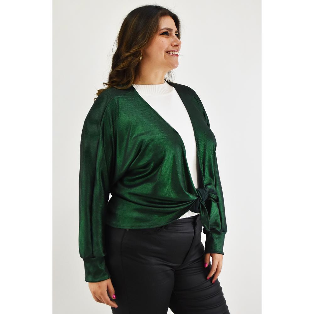 Foto 3 pulgar | Cardigan con Brillo Roman Fashion Tallas Extras 11847 Verde Oscuro