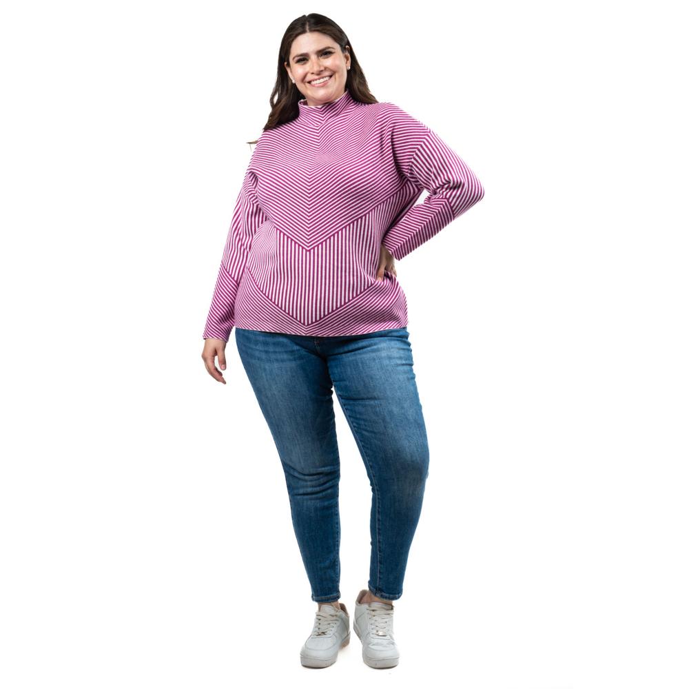 Foto 1 | Sueter De Rayas Roman Fashion /tallas Extras, 6598 (magenta /blanco) Fucsia Oscuro
