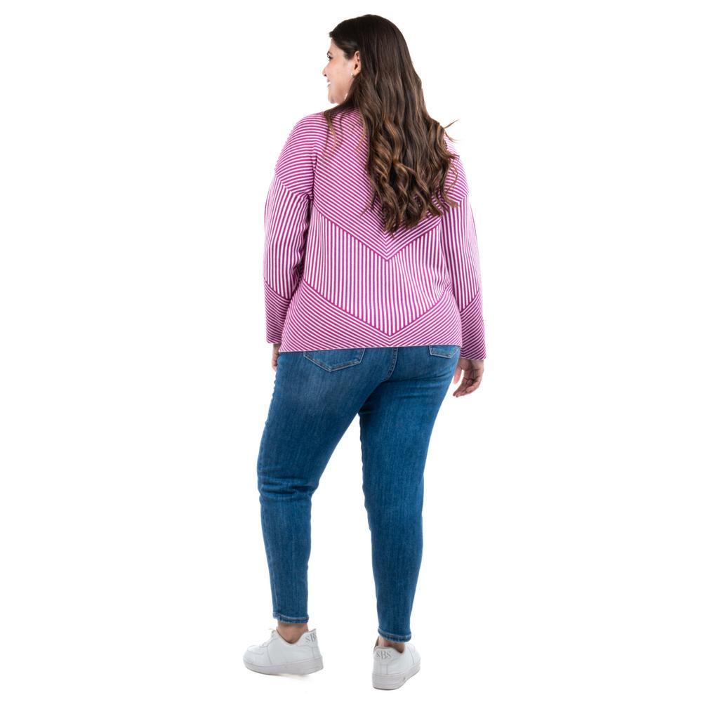 Foto 4 pulgar | Sueter De Rayas Roman Fashion /tallas Extras, 6598 (magenta /blanco) Fucsia Oscuro