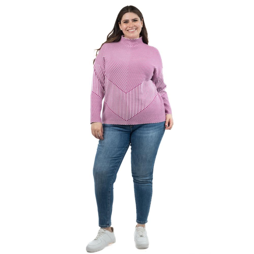 Foto 6 pulgar | Sueter De Rayas Roman Fashion /tallas Extras, 6598 (magenta /blanco) Fucsia Oscuro