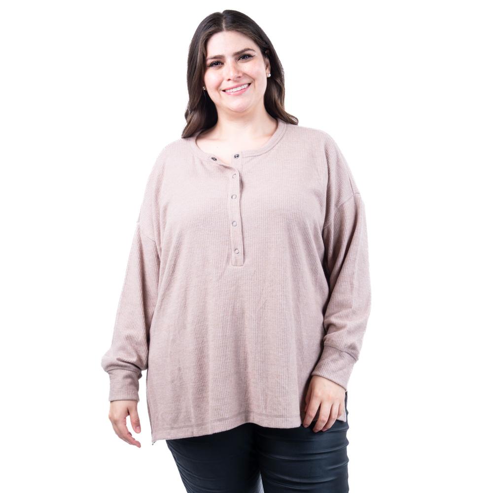 Foto 2 pulgar | Sueter Acanalado Con Boton Roman Fashion /tallas Extras, 50231 (beige) Beige
