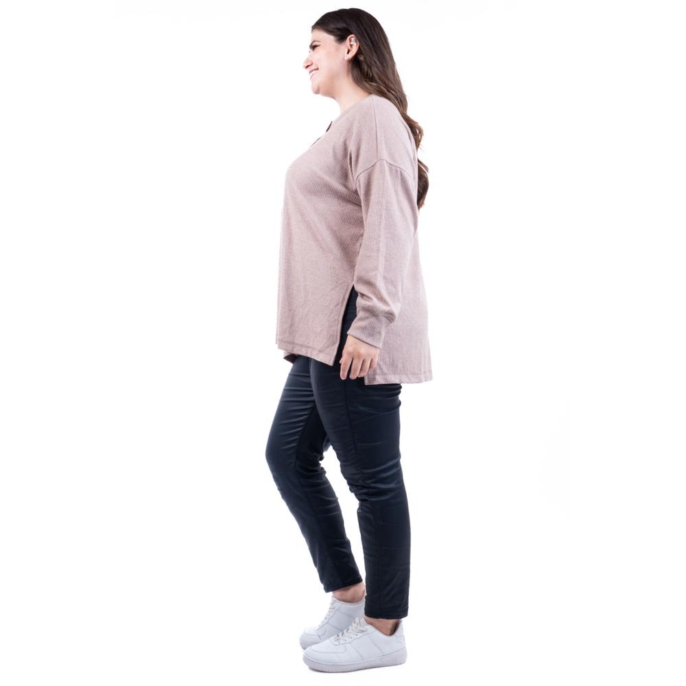 Foto 3 pulgar | Sueter Acanalado Con Boton Roman Fashion /tallas Extras, 50231 (beige) Beige
