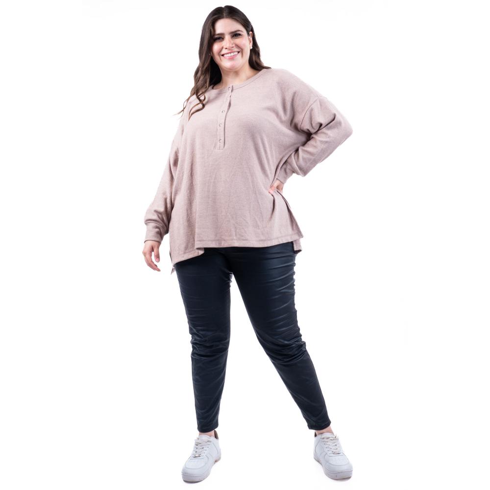 Foto 6 pulgar | Sueter Acanalado Con Boton Roman Fashion /tallas Extras, 50231 (beige) Beige