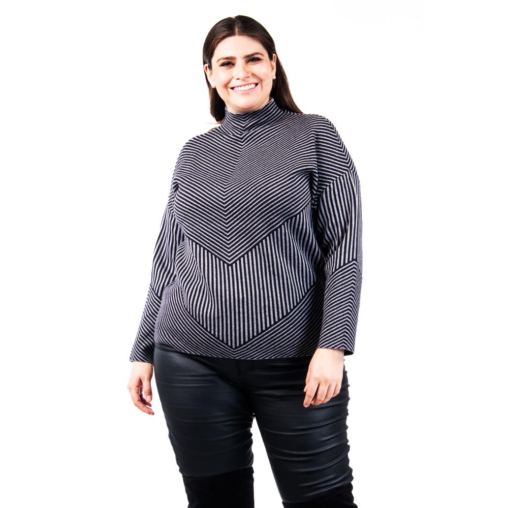 Foto 2 pulgar | Sueter De Rayas Roman Fashion /tallas Extras, 6598 (gris /negro) Gris