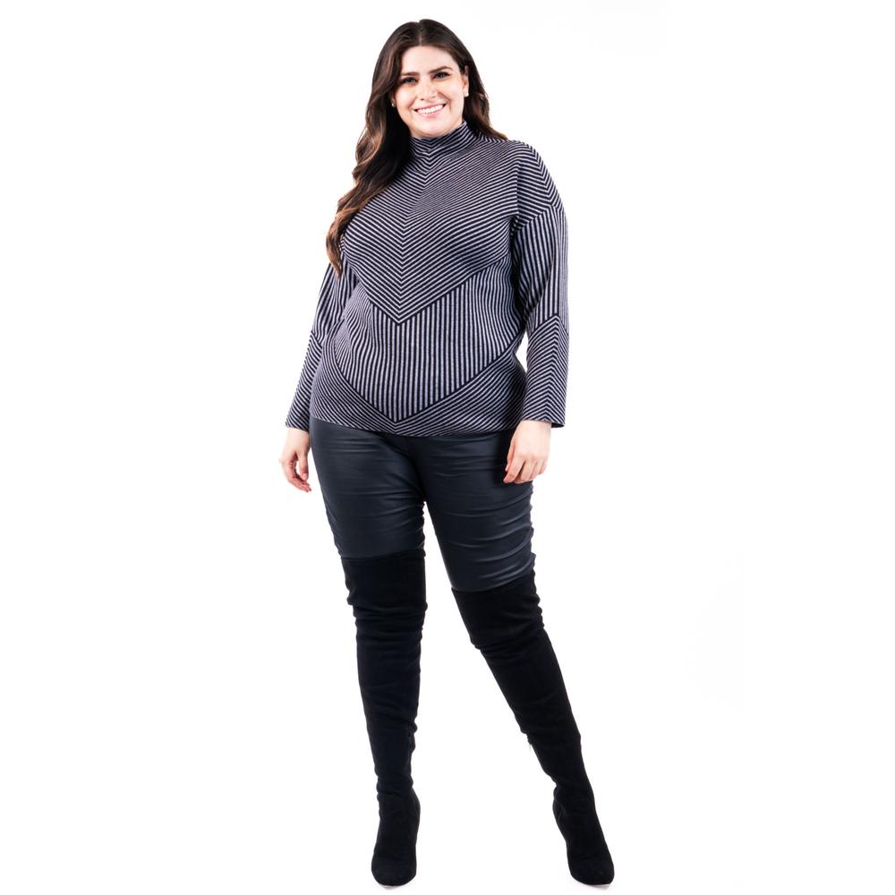 Foto 6 pulgar | Sueter De Rayas Roman Fashion /tallas Extras, 6598 (gris /negro) Gris