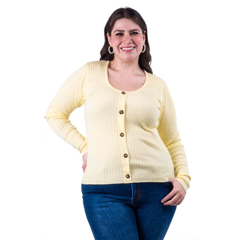 Sueter Acanalado Con Botones Roman Fashion /tallas Extras, 3157 (amarillo) Amarillo