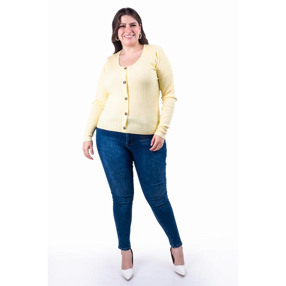 Foto 3 pulgar | Sueter Acanalado Con Botones Roman Fashion /tallas Extras, 3157 (amarillo) Amarillo