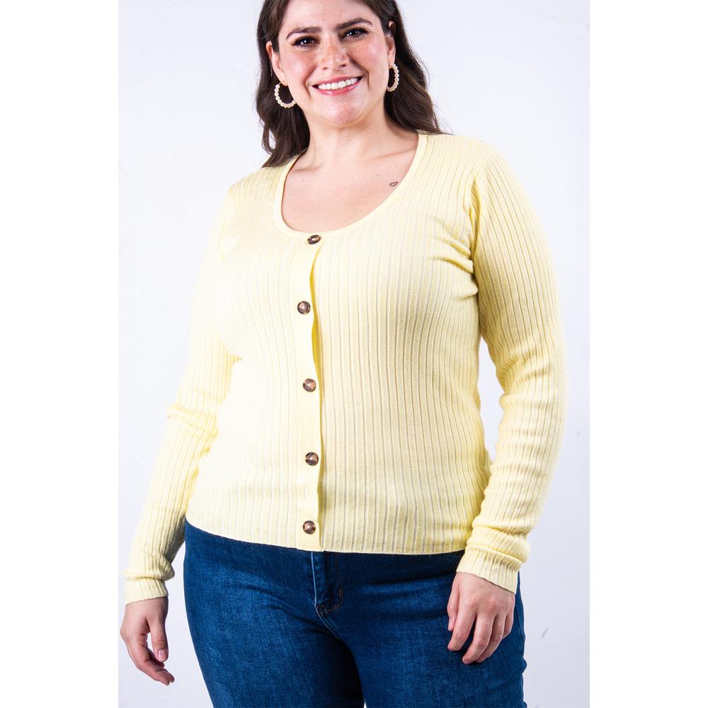 Foto 5 pulgar | Sueter Acanalado Con Botones Roman Fashion /tallas Extras, 3157 (amarillo) Amarillo