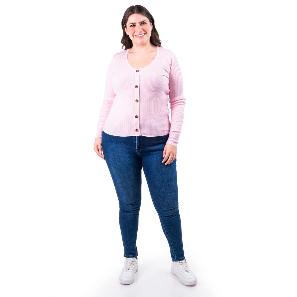 Foto 2 pulgar | Sueter Acanalado Con Botones Roman Fashion /tallas Extras, 3157 (rosa) Rosa