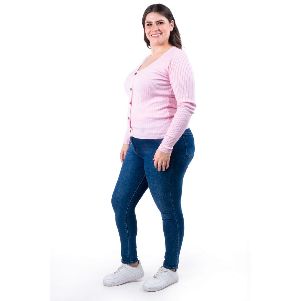 Foto 2 | Sueter Acanalado Con Botones Roman Fashion /tallas Extras, 3157 (rosa) Rosa