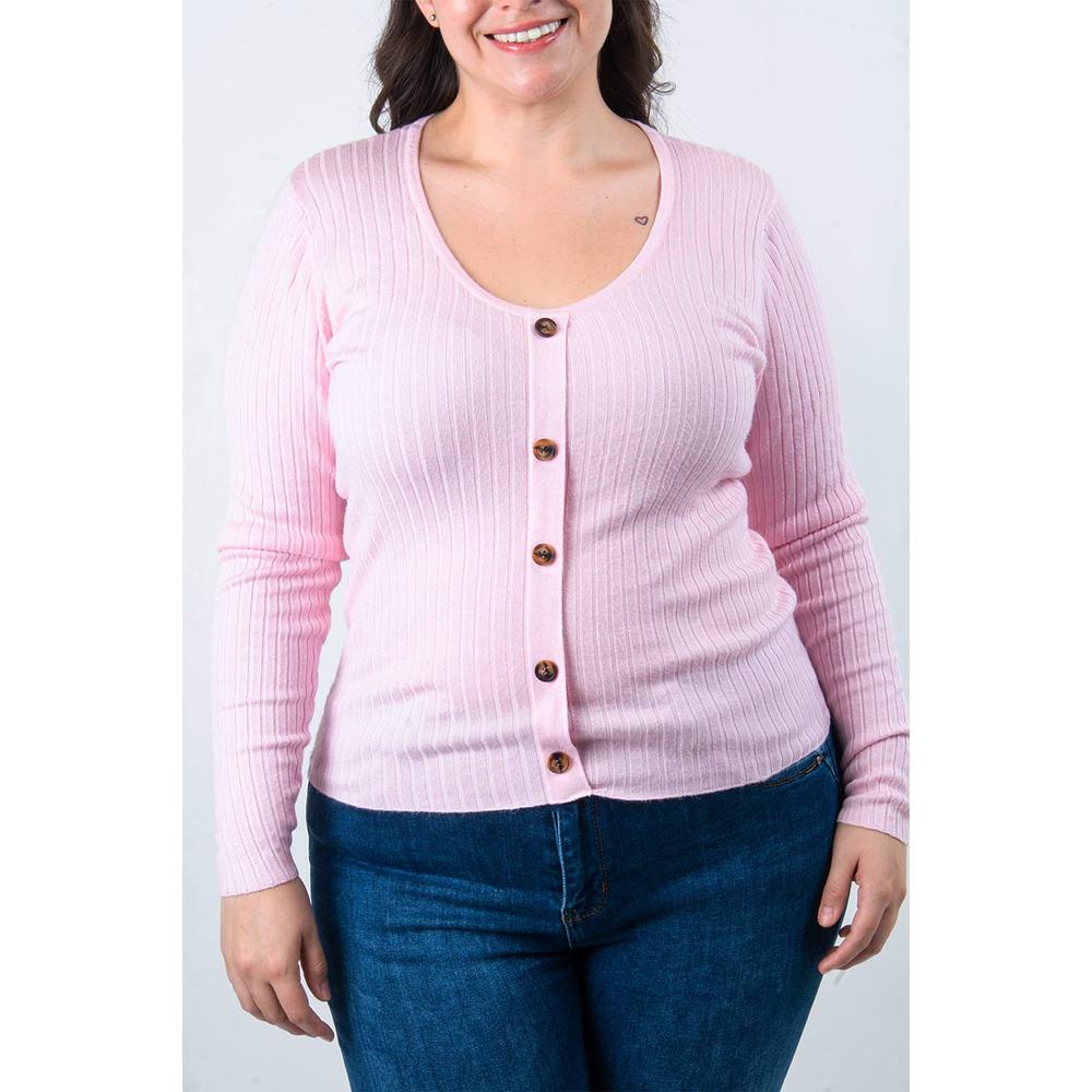 Foto 5 pulgar | Sueter Acanalado Con Botones Roman Fashion /tallas Extras, 3157 (rosa) Rosa