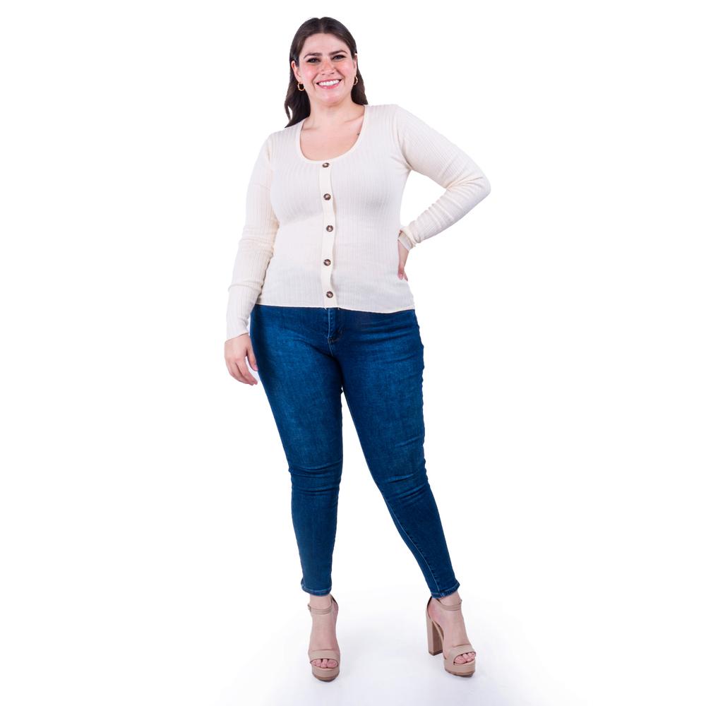 Foto 2 pulgar | Sueter Acanalado Con Botones Roman Fashion /tallas Extras, 3157 (beige) Beige