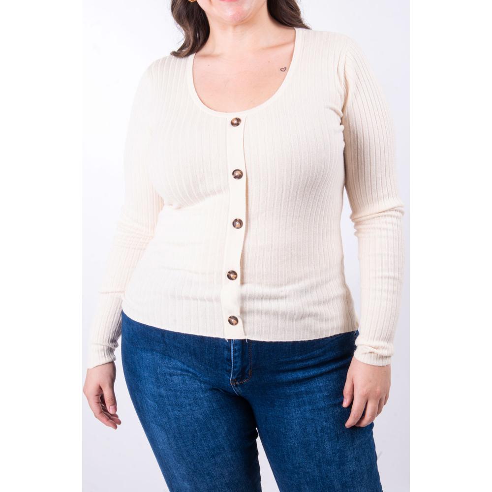 Foto 5 pulgar | Sueter Acanalado Con Botones Roman Fashion /tallas Extras, 3157 (beige) Beige