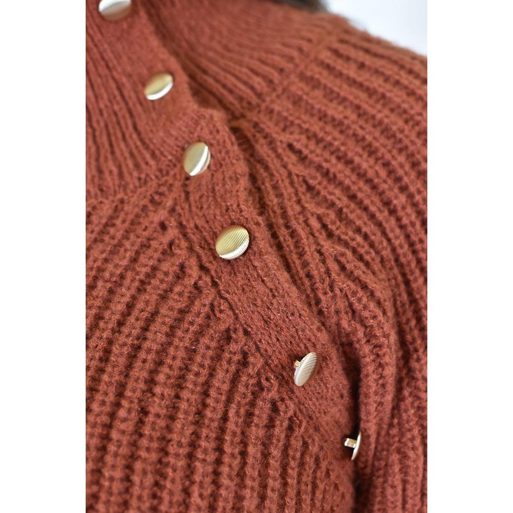 Foto 5 pulgar | Sueter Cuello Alto Con Botones Roman Fashion / Tallas Extras, 4005 (chedron) Cafe
